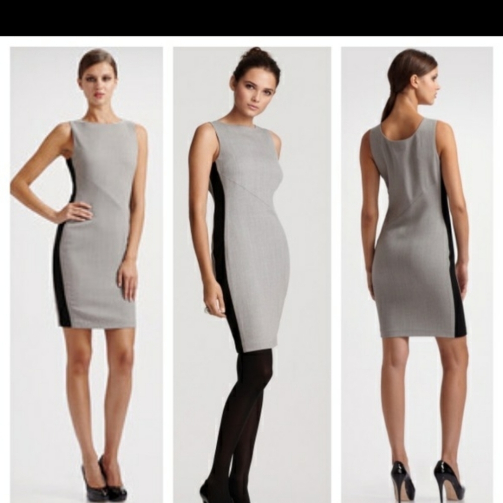 DVF Leigh woven Gray Black Stretch Pencil Dress